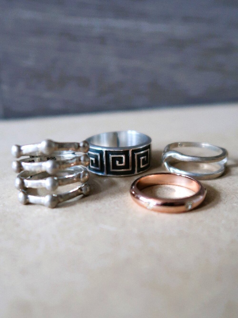 925 Sterling Silver Ring Bundle Mens Unisex Vintage Mexico Greek Key Stacking